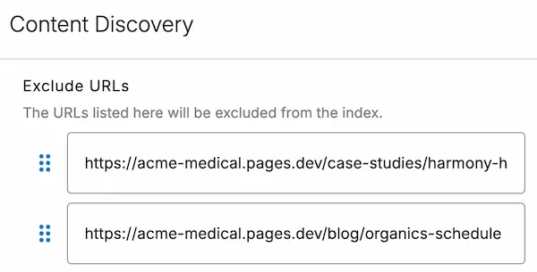 Image showing a list of URLs to be excluded